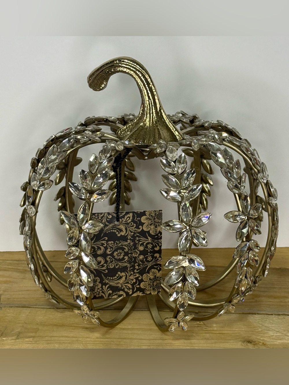 Christian Siriano Bedazzled Jewel Open Frame Gold & Crystal Pumpkin Decor - NWT